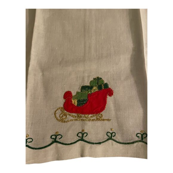 Vintage Lillian Vernon Christmas Holiday Appliqued Tea Towels 100% Cotton - Picture 5 of 9